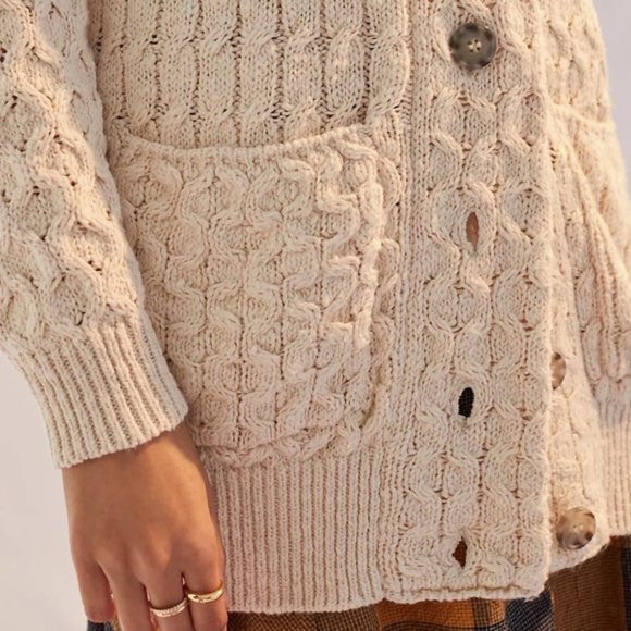 Anthropologie Pilcro and the Letterpress cream Textured Longline Cardigan XL - Picture 2 of 12